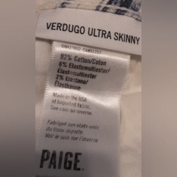 PAIGE Jeans Verdugo Ultra Skinny Jean Alexandria Ikat Blue White Aztec Print 26 - Picture 8 of 15